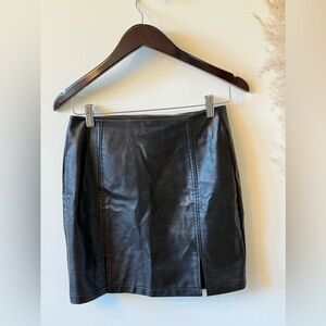 Mango Black Leather Mini Skirt with Slit